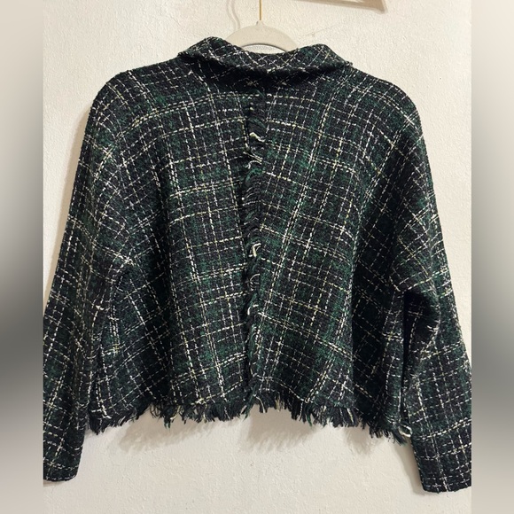 Zara Women's  Green and Black Tweed Pullover Top - Picture 10 of 12